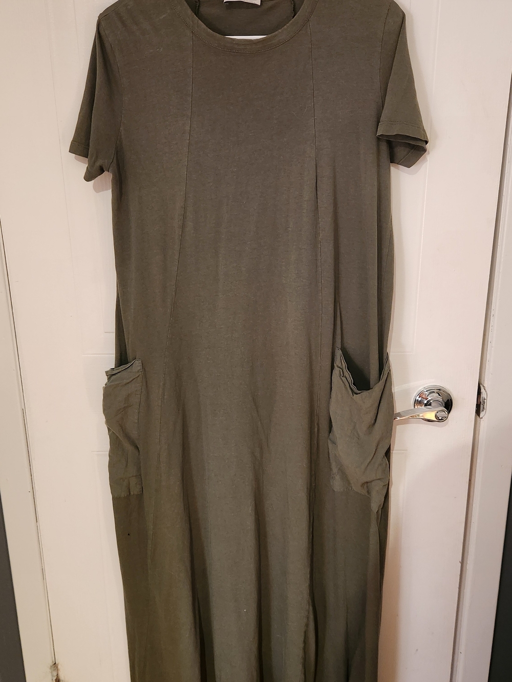 Zara Olive Green Maxi T-Shirt Dress with Pockets